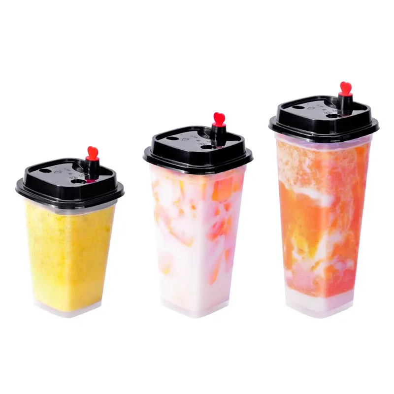 Square boba cup PP bubble tea cups - Custom Printed Paper Cups,Ice ...